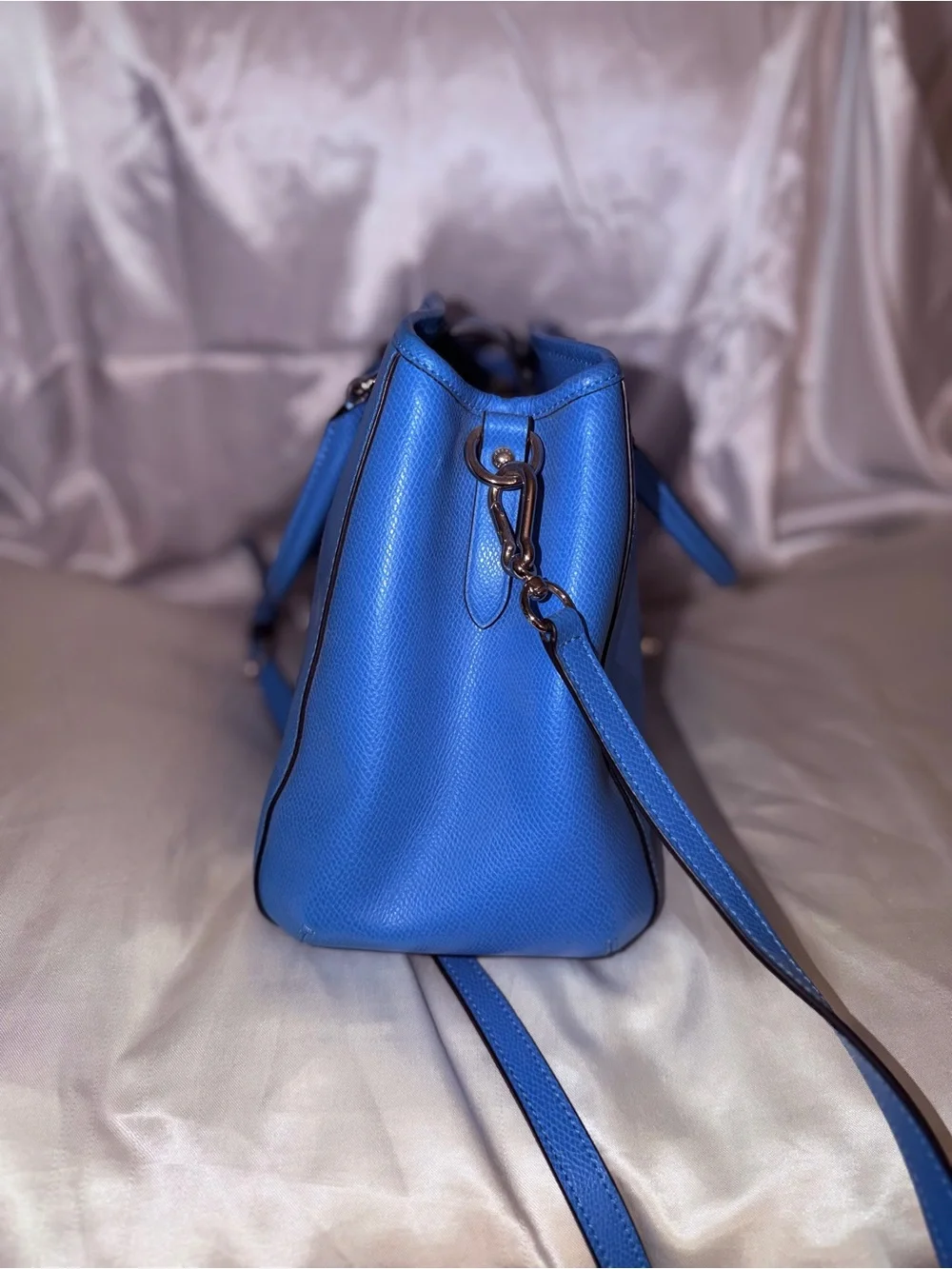 Coach Electric Blue Pebble Leather Satchel with Crossbody Strap